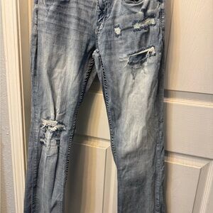 BKE Light Blue Distressed Men's Straight Jeans